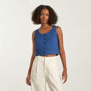 EVERLANE - Linen Button-Front Crop Tank - Size 4 - Deep Blue - lightly used